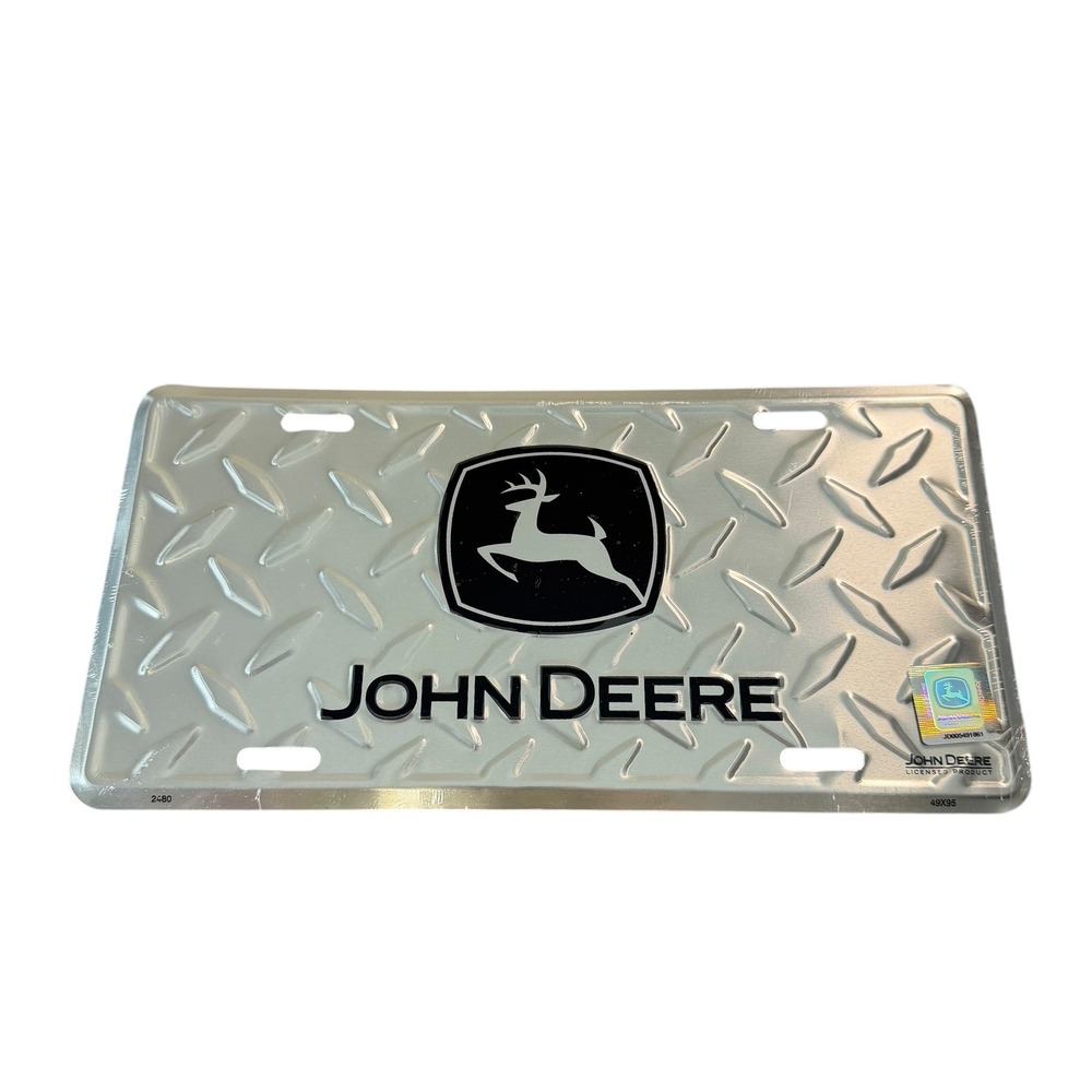 John Deere License Plate Silver Diamond Plate Metal Logo Sign JDLT-5 New
